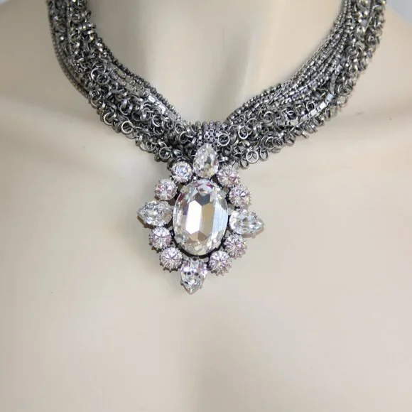 RARE Rodrigo Otazu Crystal Silver Statement Necklace - Picture 7 of 16